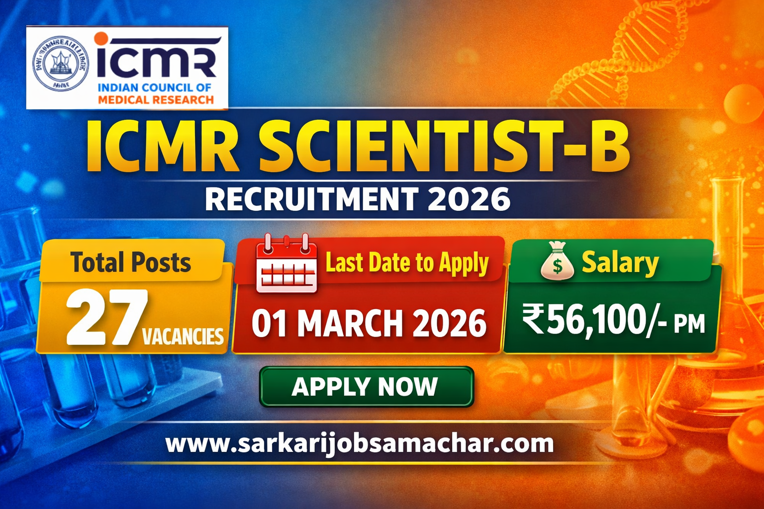 ICMR Scientist B Recruitment 2026 Notification Out – Apply Online for 27 Scientist-B Posts